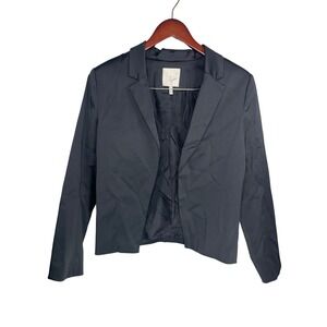 Joie Blazer Women Large Black Silk Lined Open Front Stretch Structured